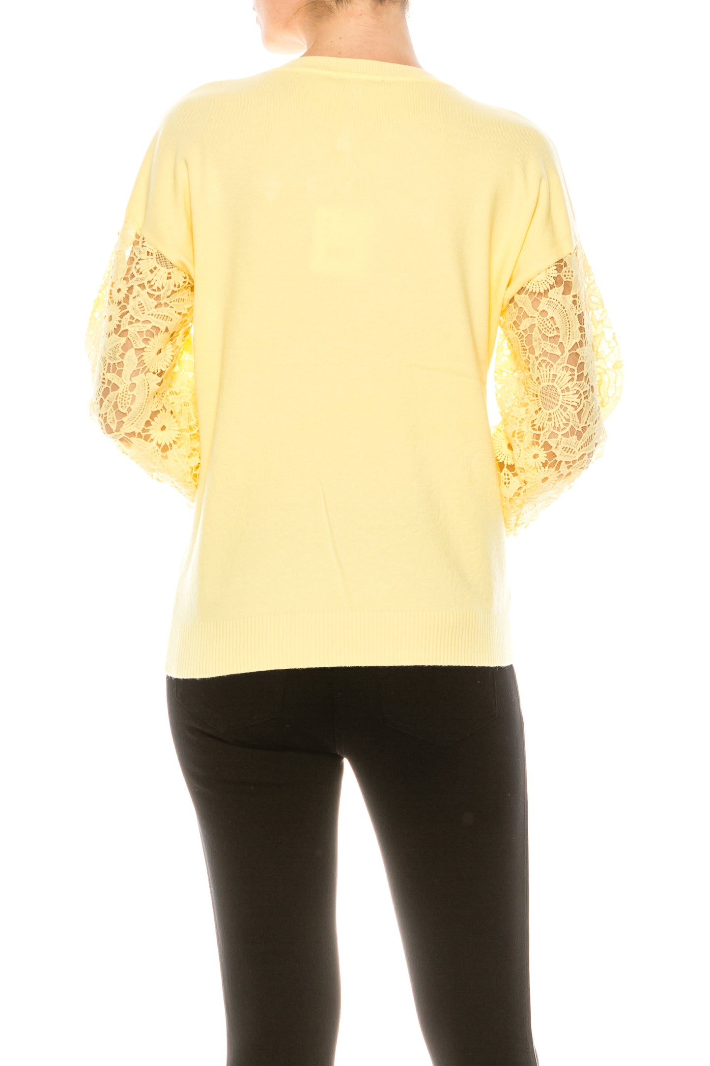 Sioni Crew Neck Lace Puff Sleeve Knit Top (More Colors)