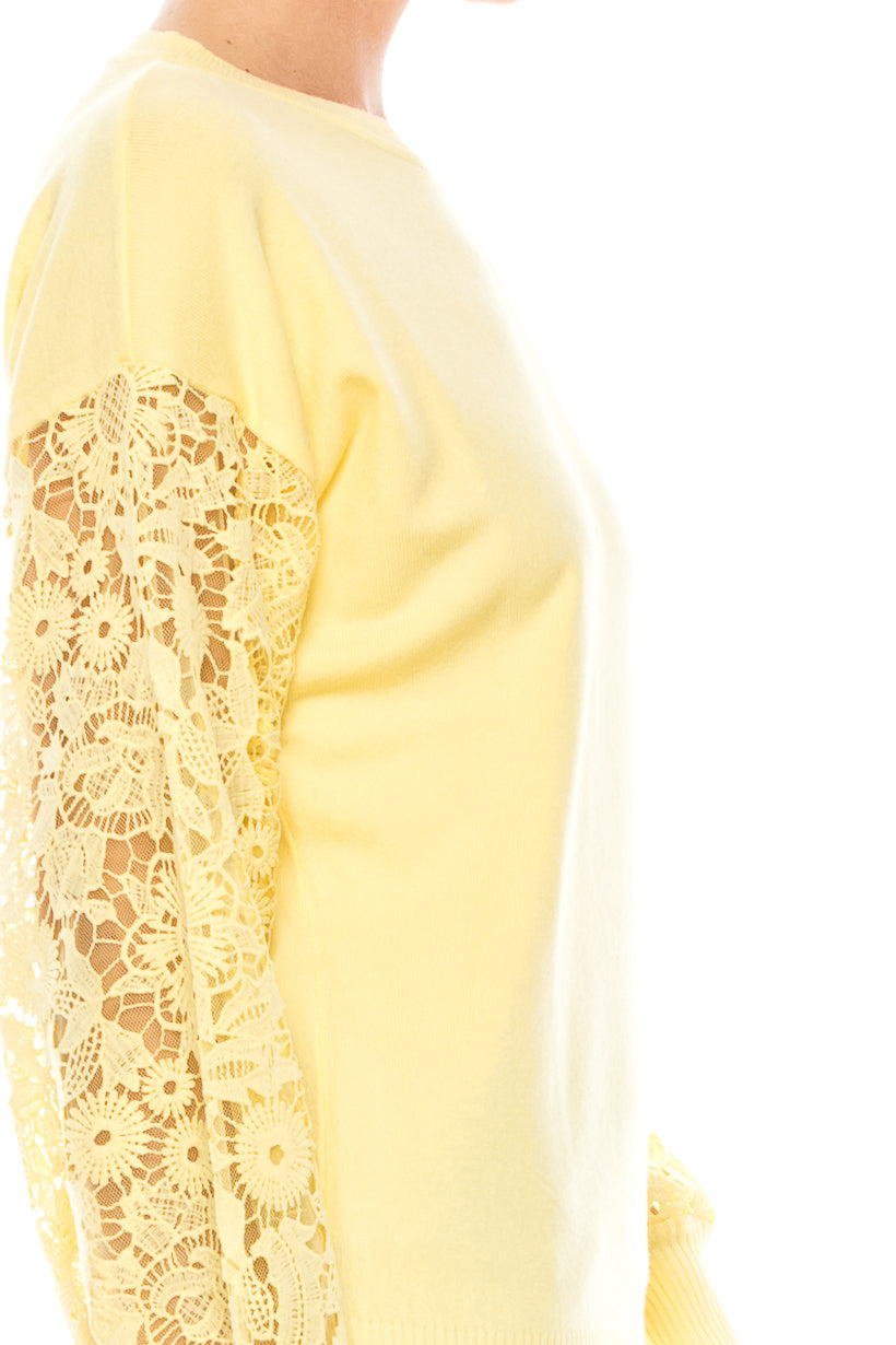 Sioni Crew Neck Lace Puff Sleeve Knit Top (More Colors)
