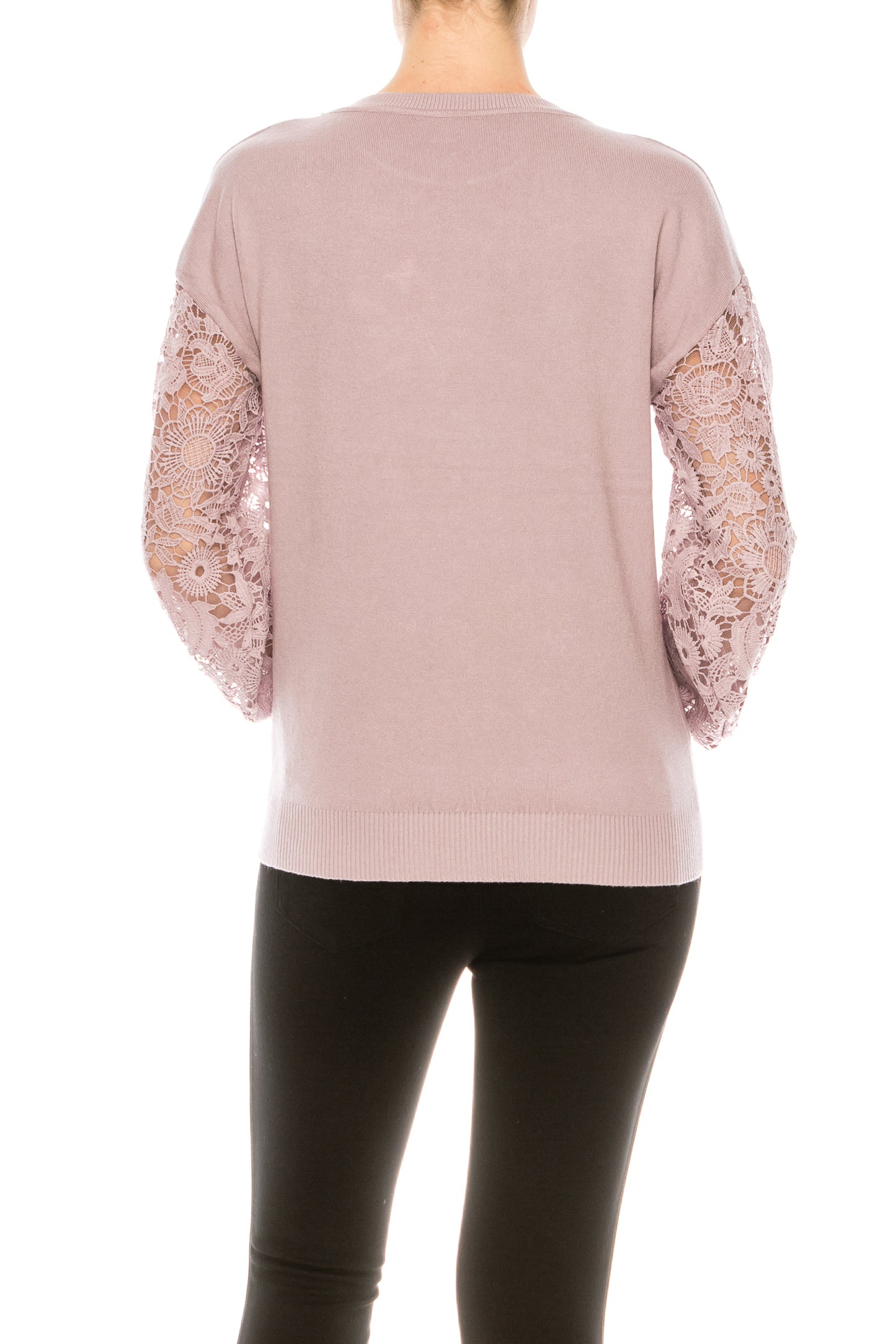 Sioni Crew Neck Lace Puff Sleeve Knit Top (More Colors)
