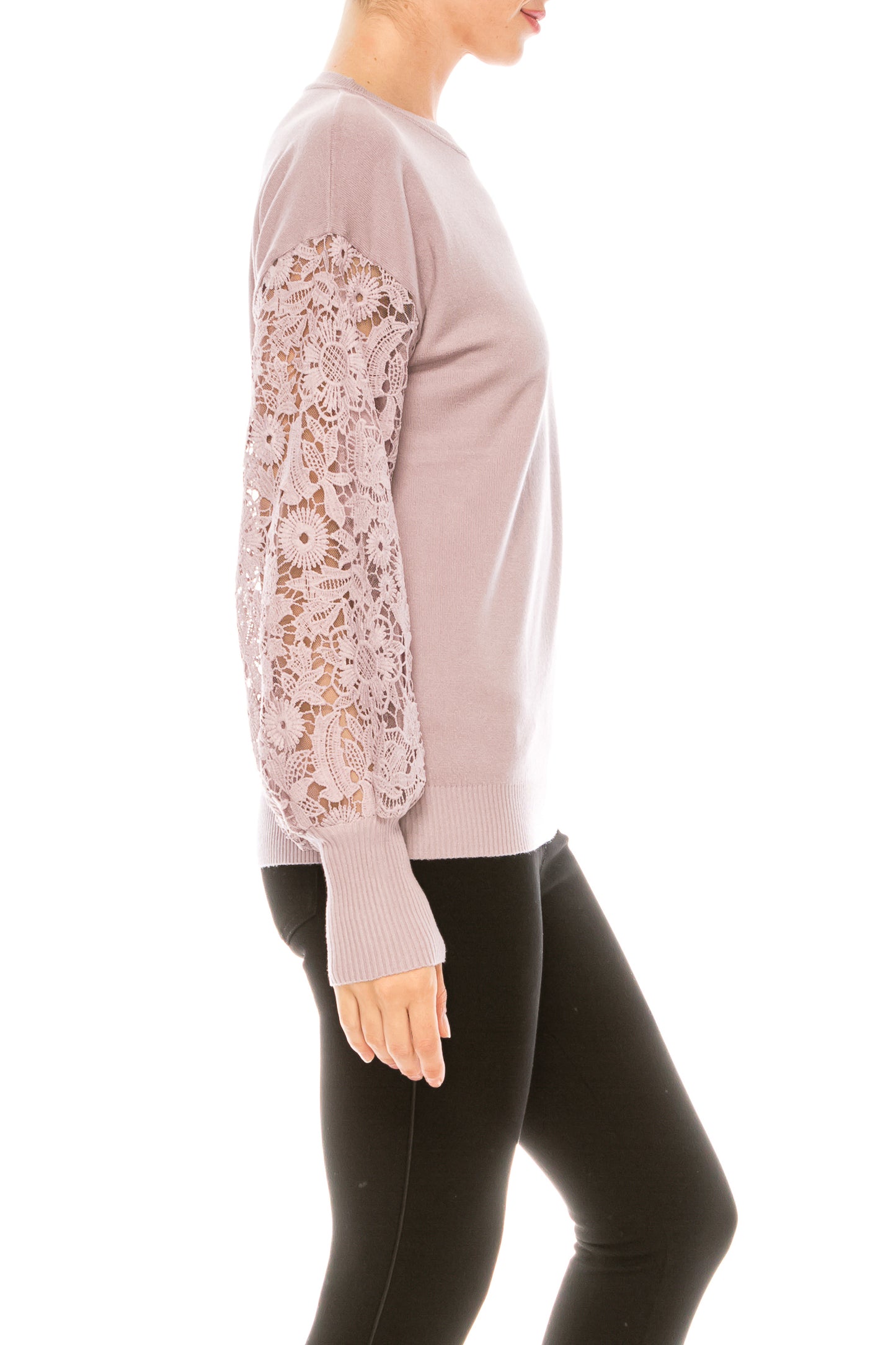 Sioni Crew Neck Lace Puff Sleeve Knit Top (More Colors)