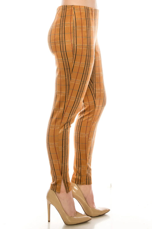 ZAC & RACHEL Tabacco Holly Berry plaid slim ankle leggings with nude high heels
