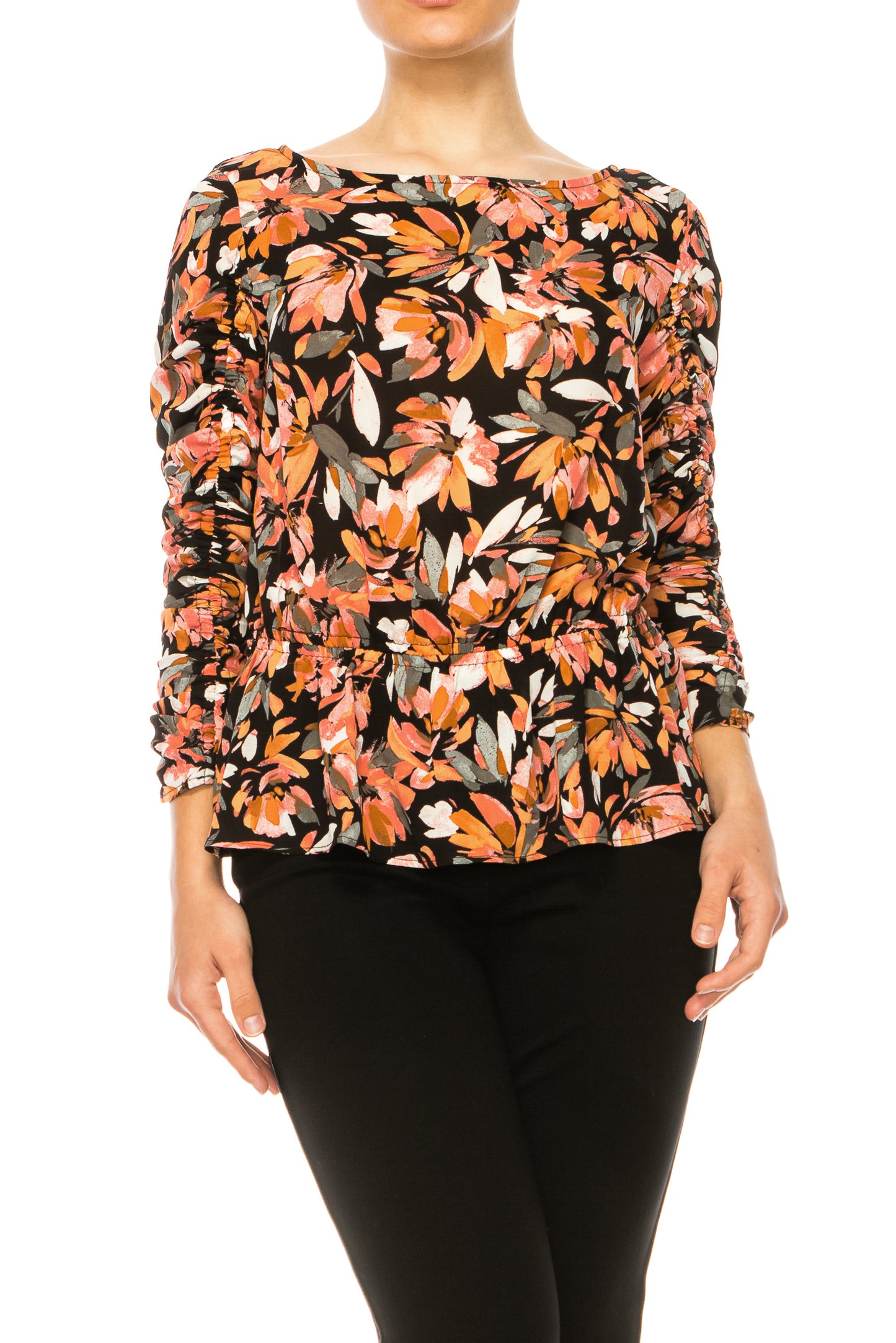 Zac & Rachel Long Sleeve Printed Peplum Top