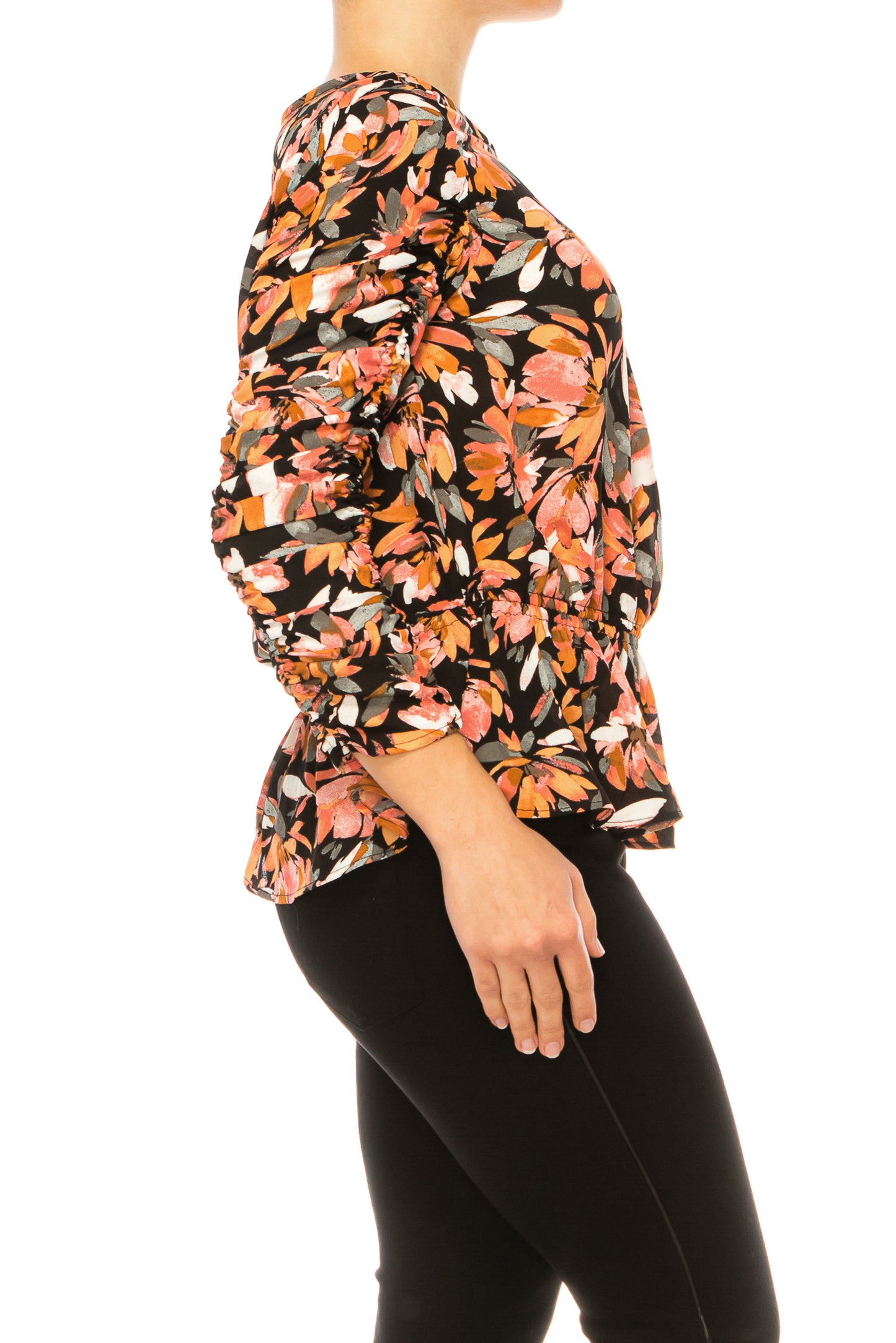 Zac & Rachel Long Sleeve Printed Peplum Top