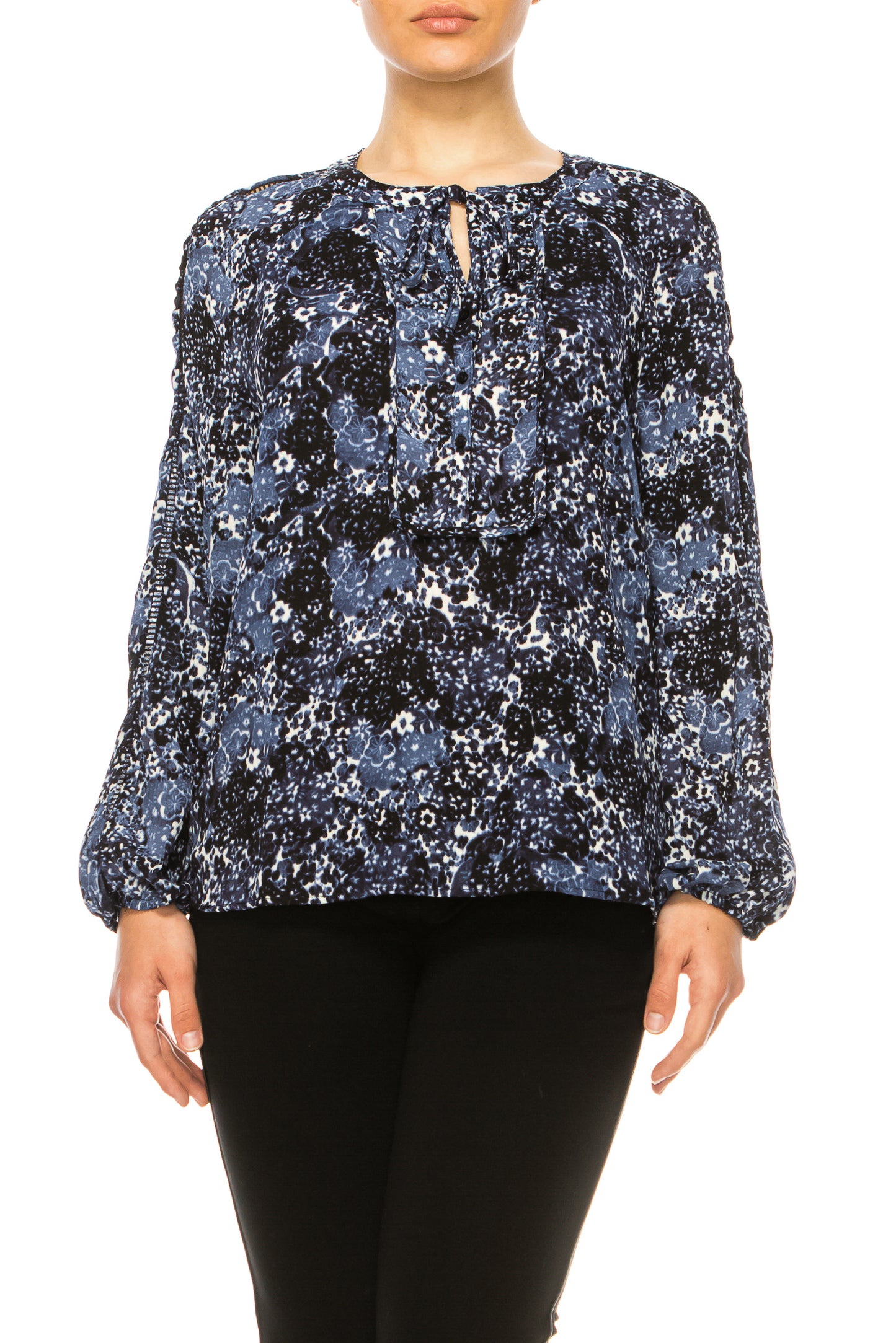 Zac & Rachel Long Sleeve Printed Split-Neck Top
