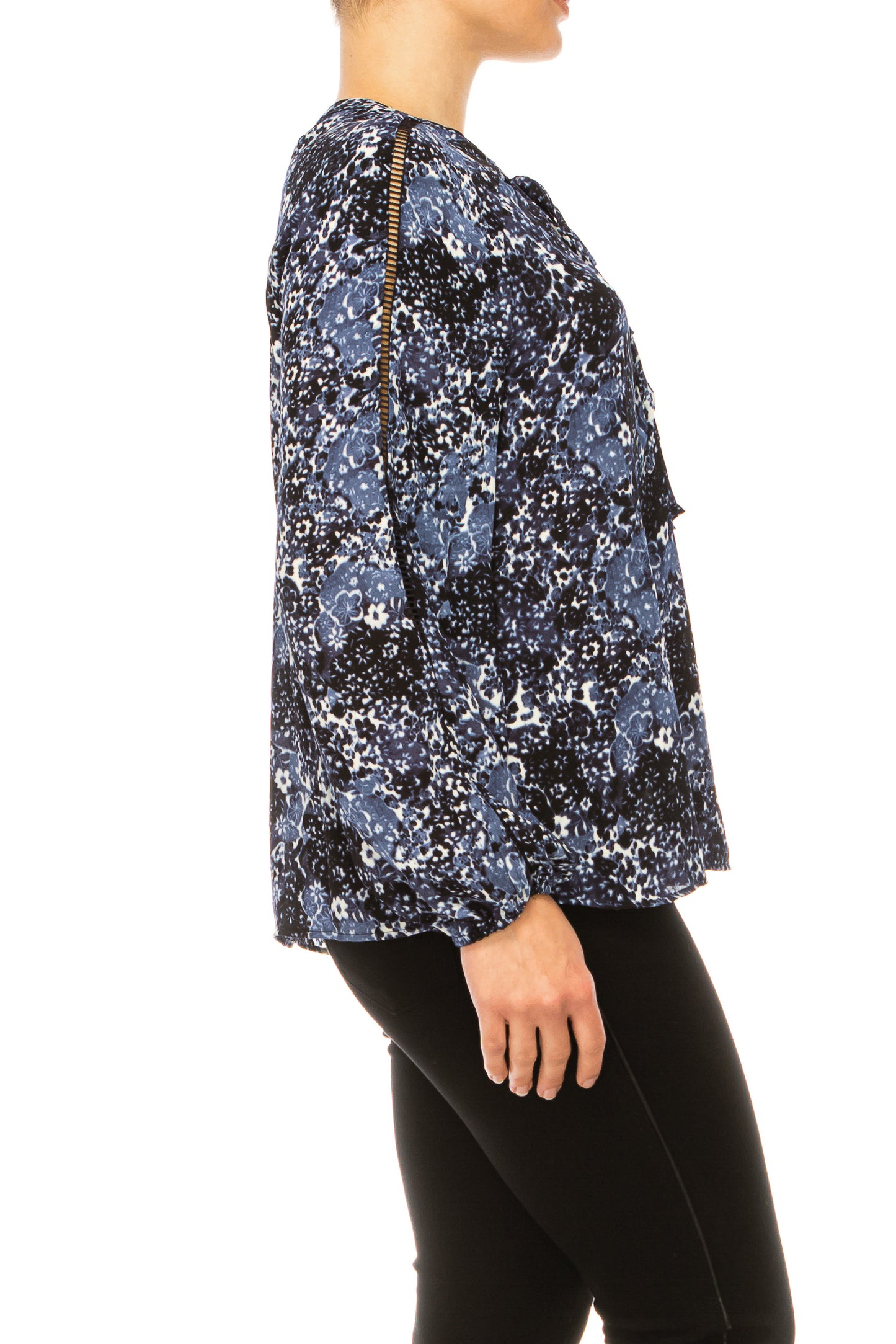 Zac & Rachel Long Sleeve Printed Split-Neck Top