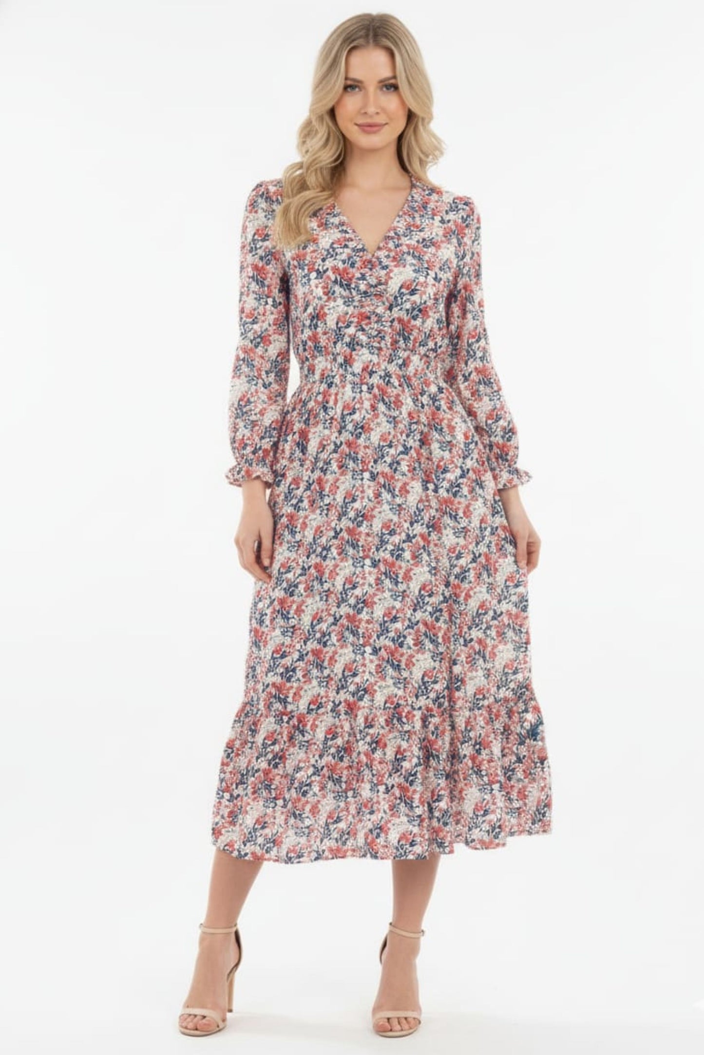 Amour Vert Lila Floral Spring Midi Dress