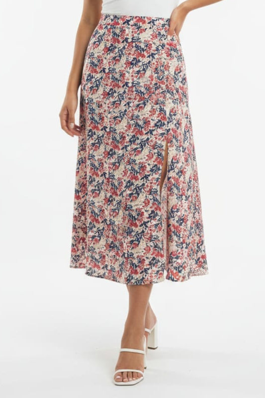 Amour Vert Lila Floral Spring Midi Skirt