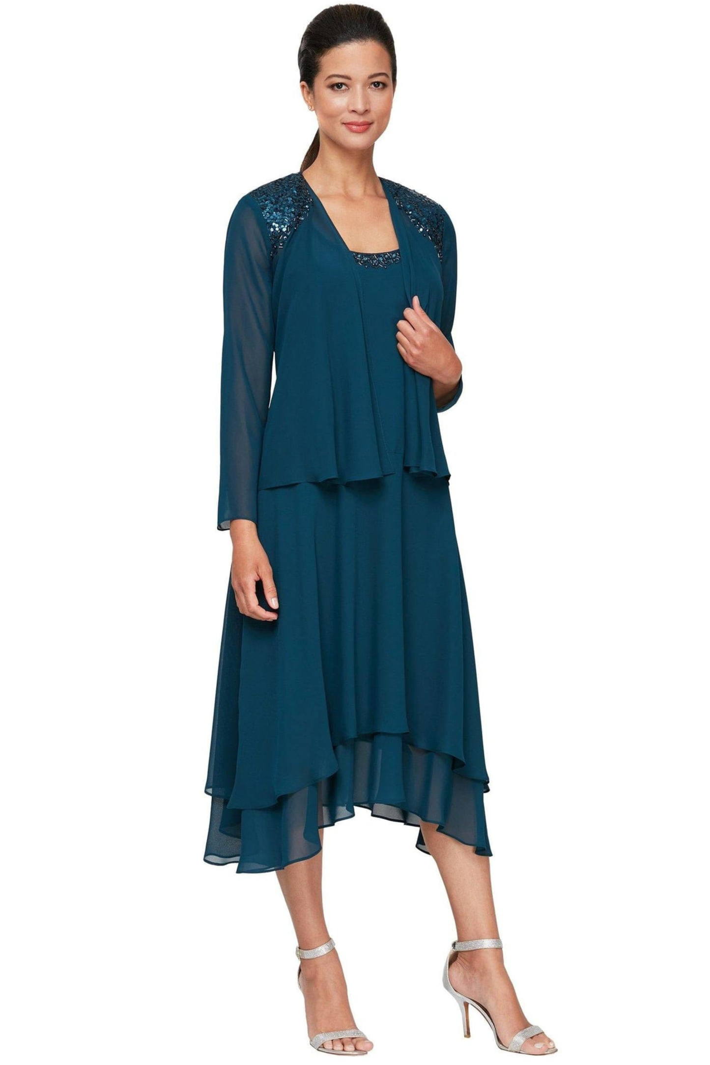 SLNY Embellished 2-Piece Evening Jacket Dress