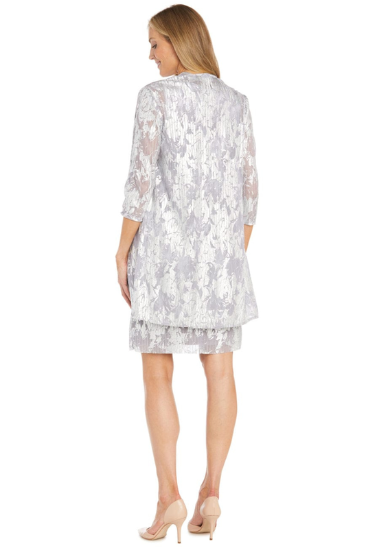 R&M Richards Lavender Silver Metallic Foil Print Jacket Dress