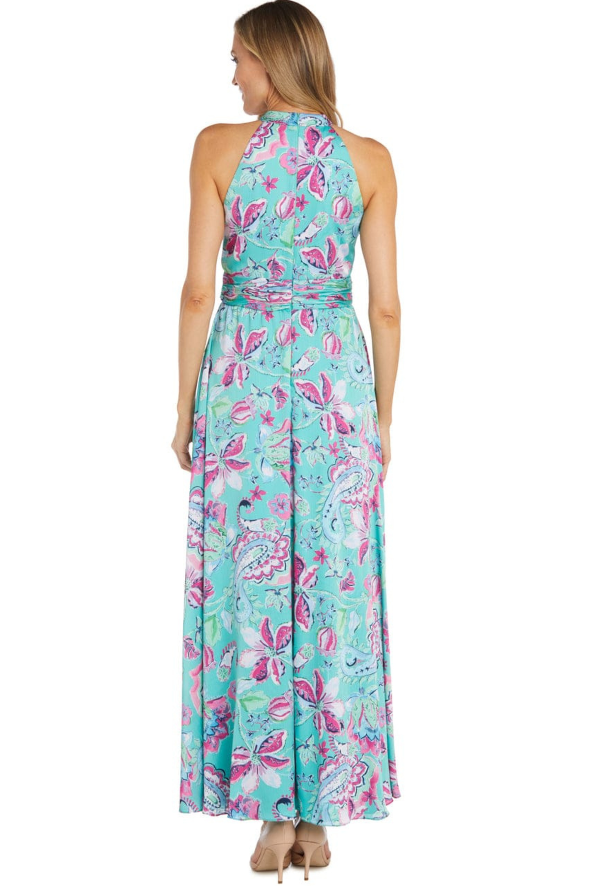 R&M Richards Jade Floral Paisley Crisscross Halter Maxi Dress