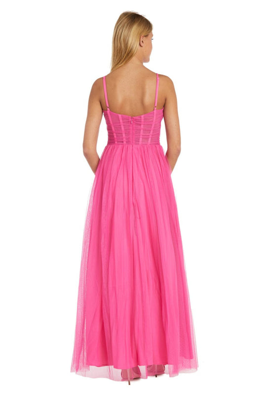 Morgan & Co Hot Pink Mesh Corset Tulle Evening Gown