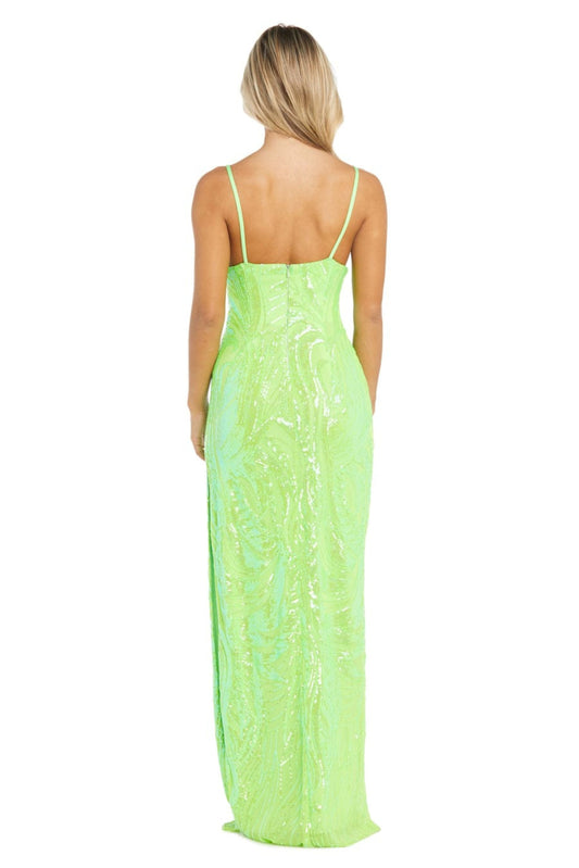 Morgan & Co Lime Green Iridescent Sequin Evening Gown