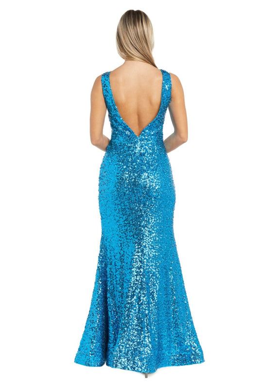 Morgan & Co  All-Over Sequin V-Neck Evening Gown