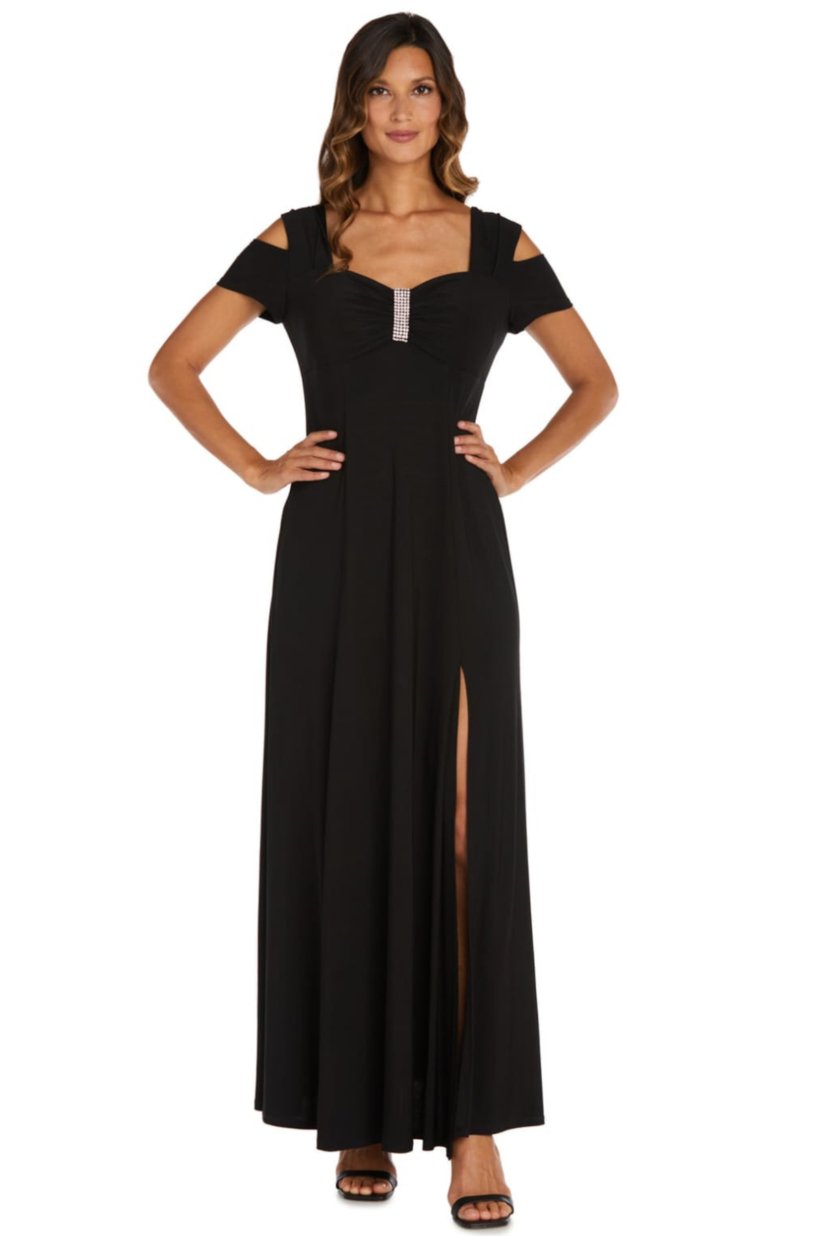 R&M Richards Electric Blue Rhinestone Cold-Shoulder Evening Gown
