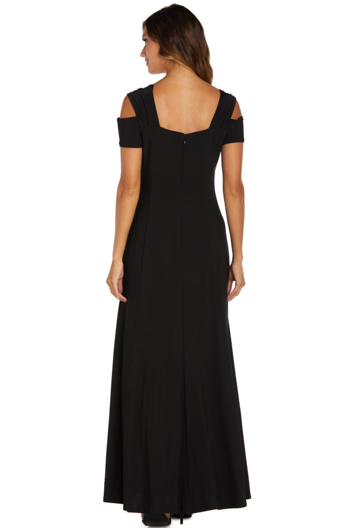 R&M Richards Electric Blue Rhinestone Cold-Shoulder Evening Gown
