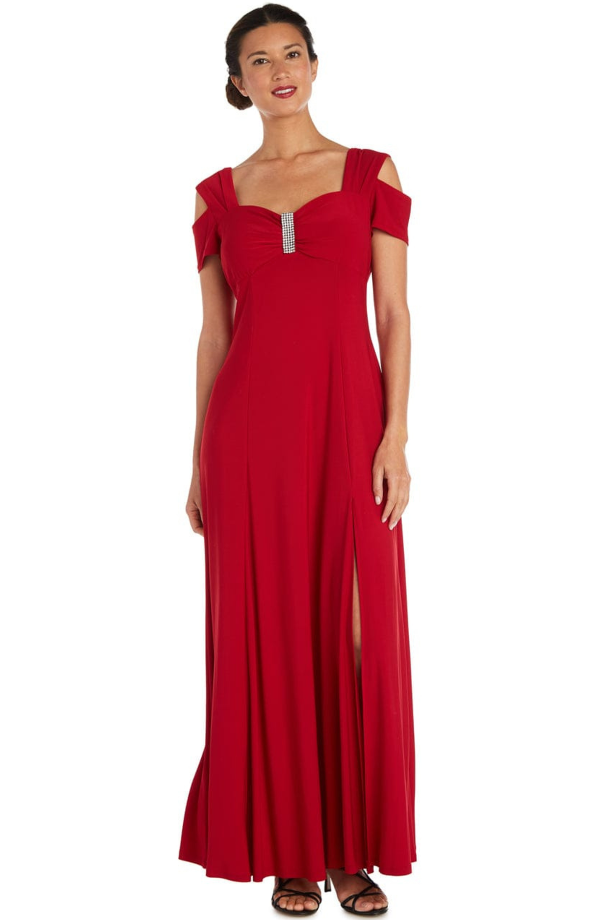 R&M Richards Electric Blue Rhinestone Cold-Shoulder Evening Gown