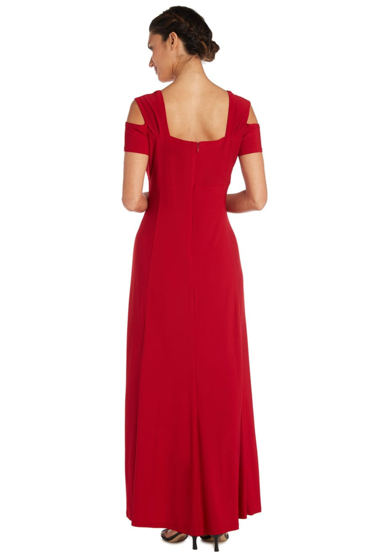 R&M Richards Electric Blue Rhinestone Cold-Shoulder Evening Gown