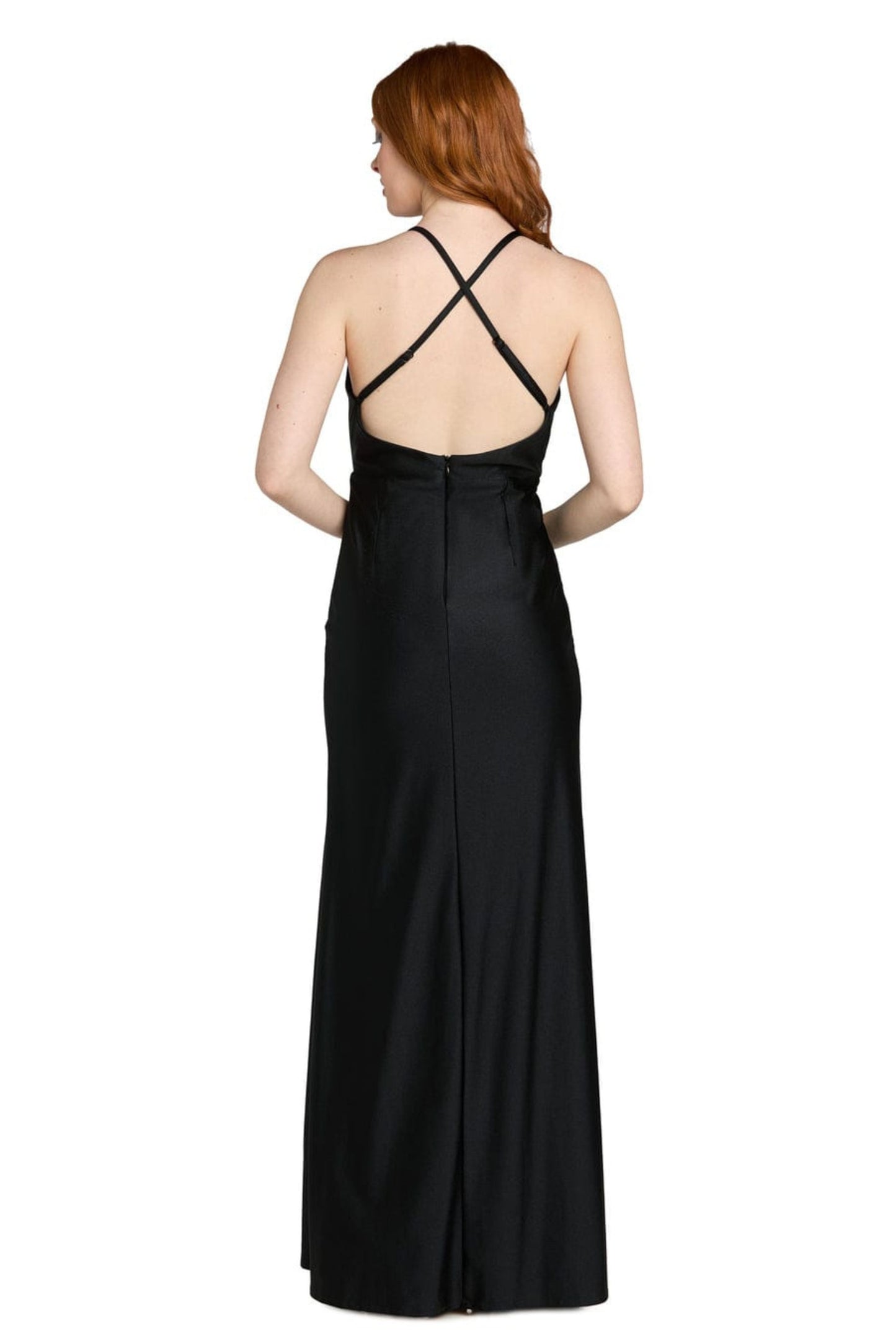 Morgan & Co Rhinestone Slit V-Neck Evening Gown