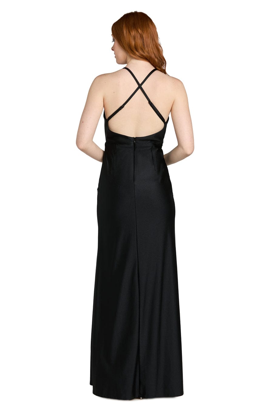 Morgan & Co Rhinestone Slit V-Neck Evening Gown