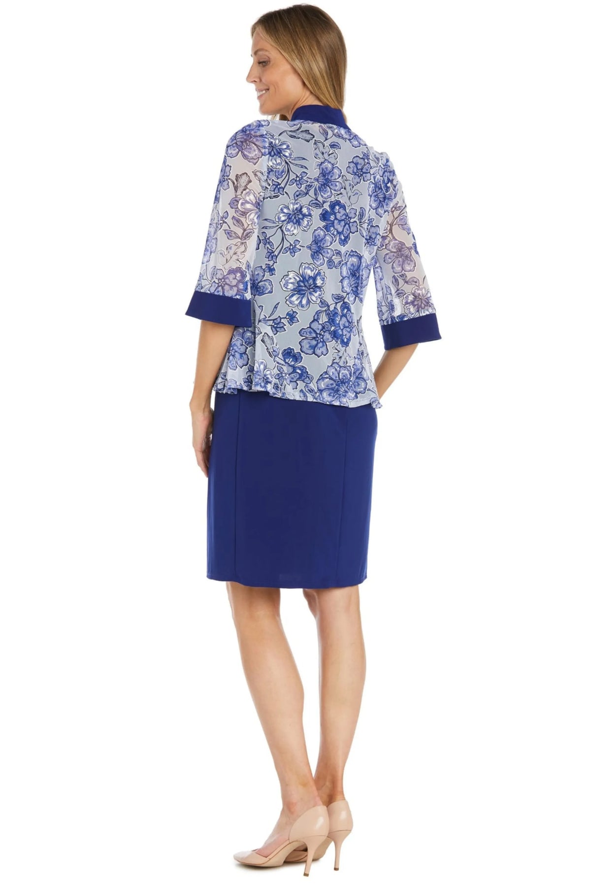 R&M Richards Royal Blue Floral Print Jacket Dress