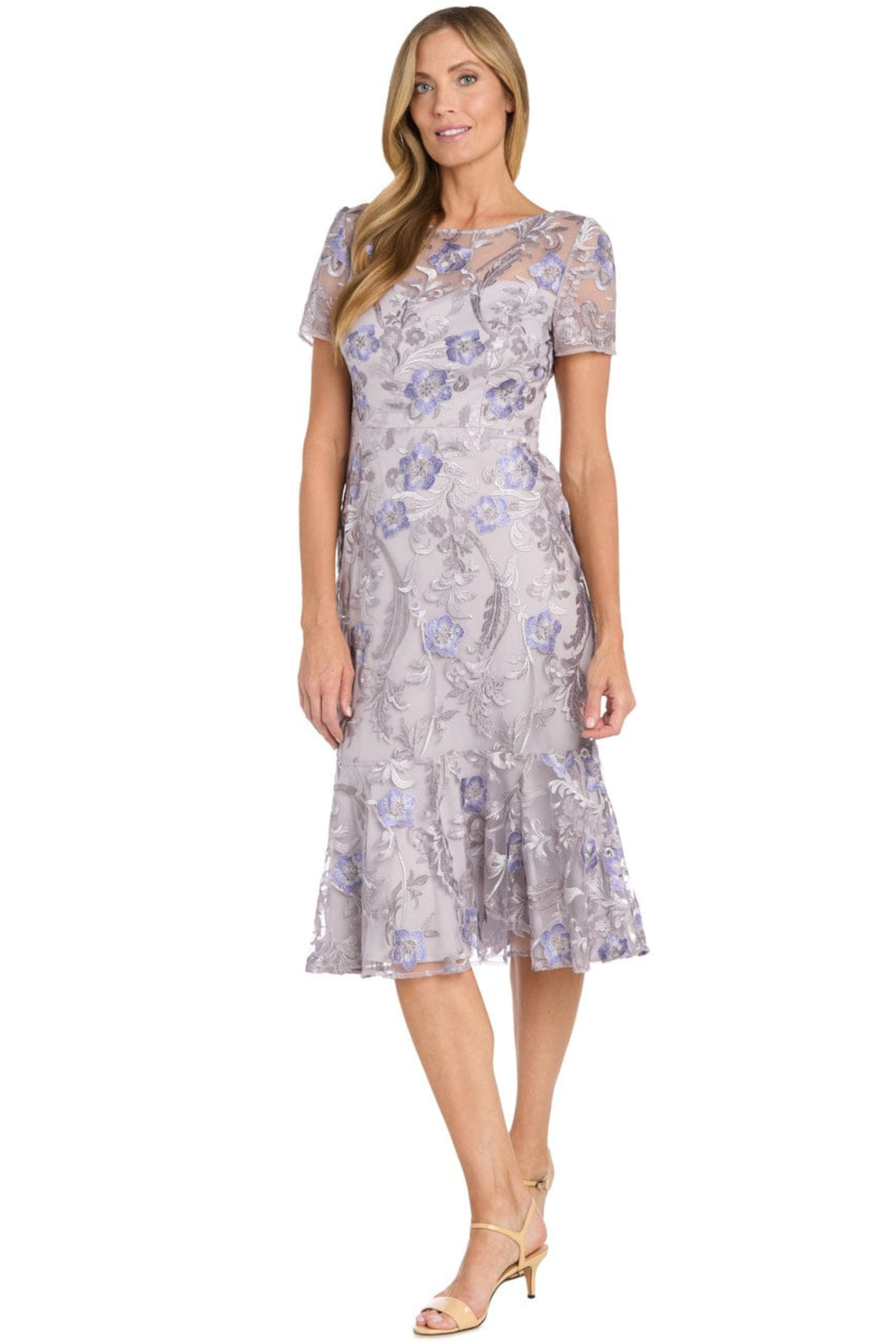 R&M Richards Sequined Embroidery Midi Party Dress