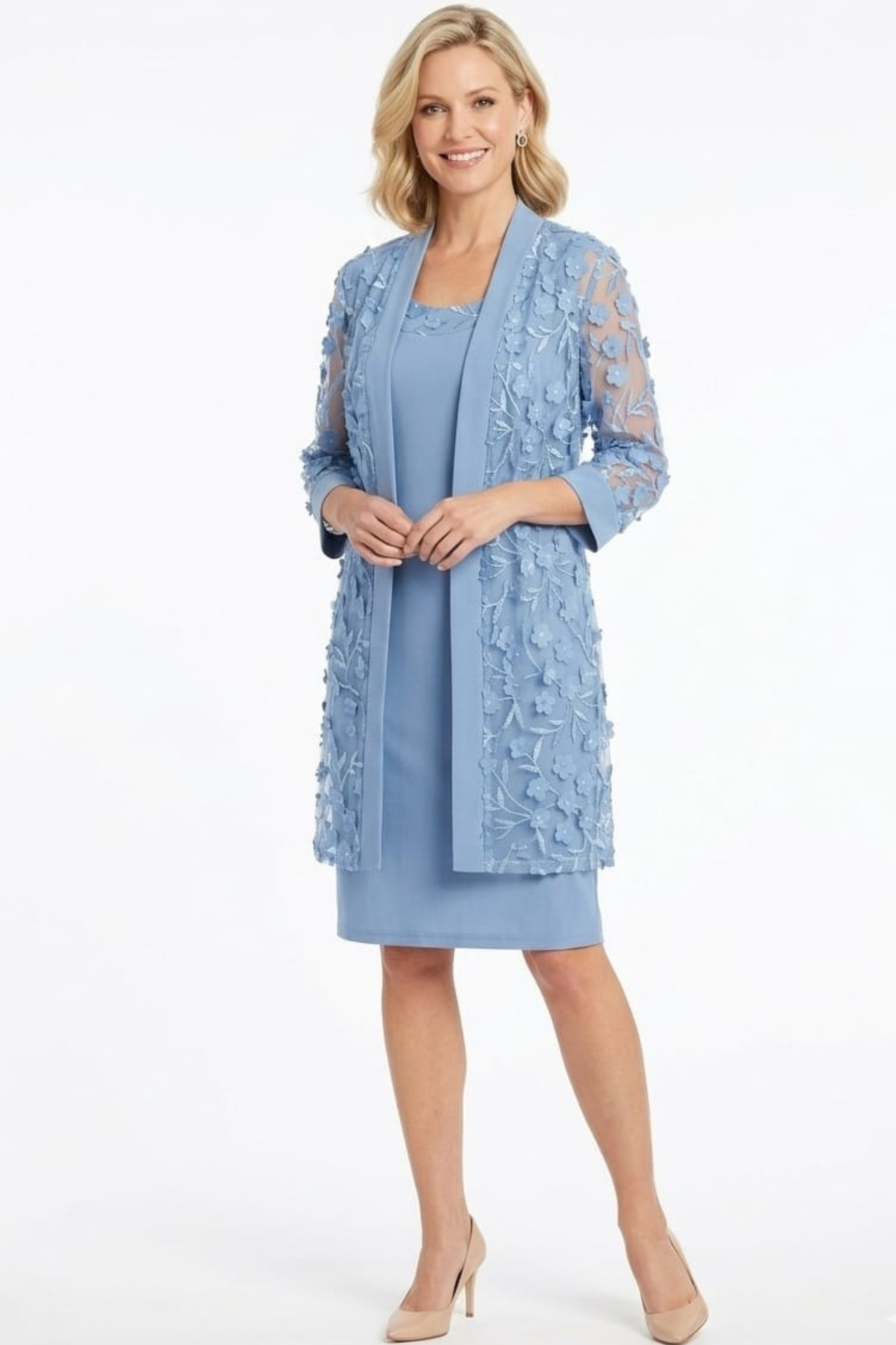 R&M Richards 3D Floral Appliqué 2-Piece Jacket Dress Set