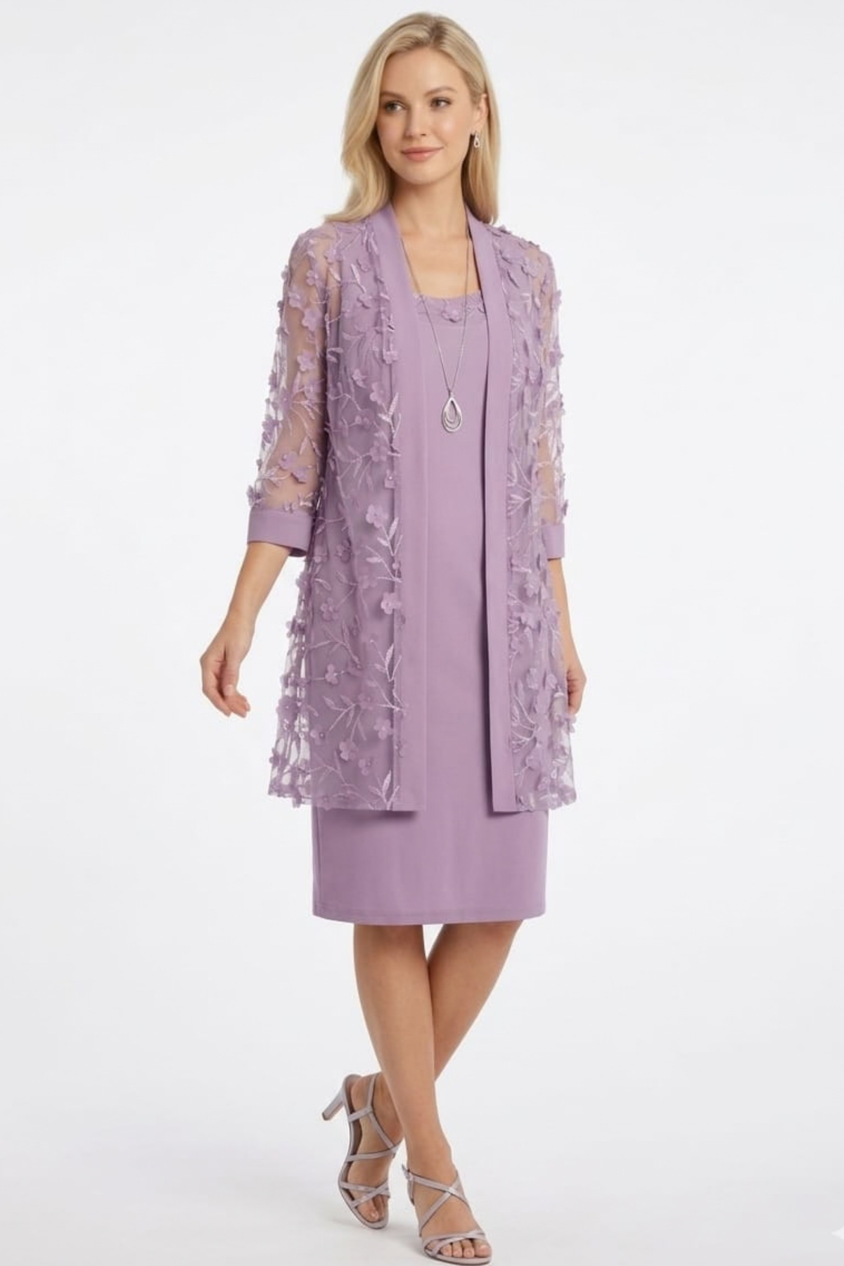 R&M Richards 3D Floral Appliqué 2-Piece Jacket Dress Set