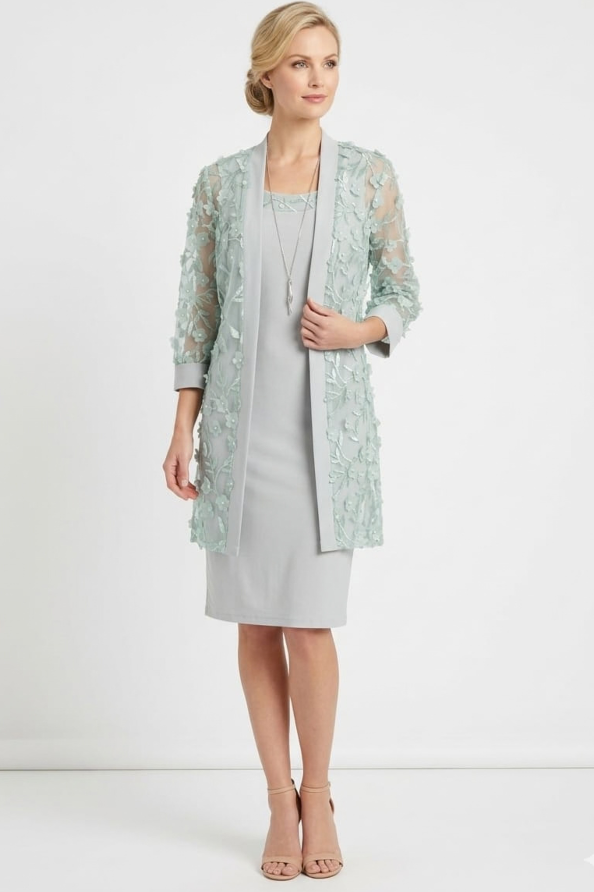 R&M Richards 3D Floral Appliqué 2-Piece Jacket Dress Set