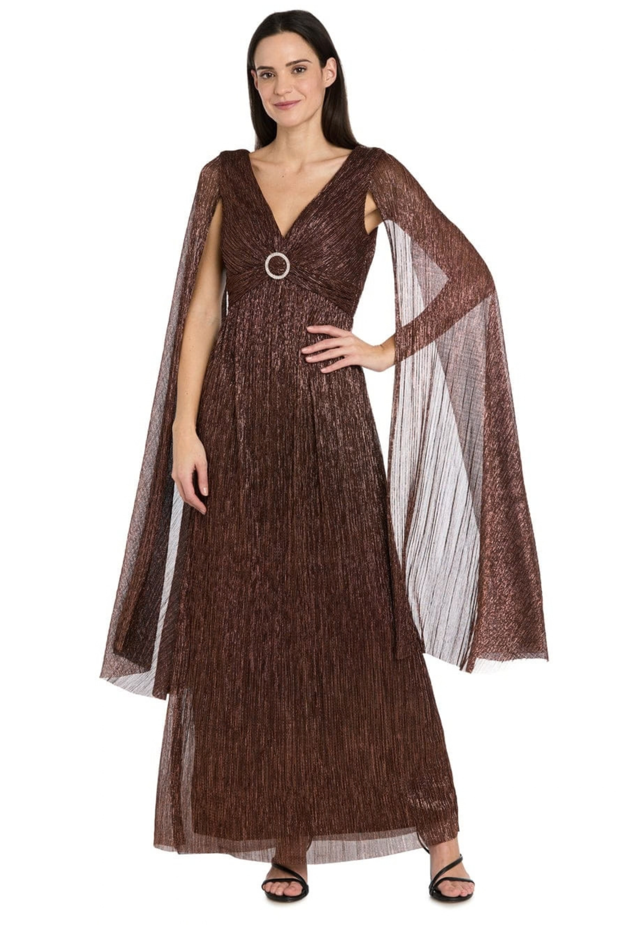 RM Richards Cape Sleeve Long Sparkly Evening Dress