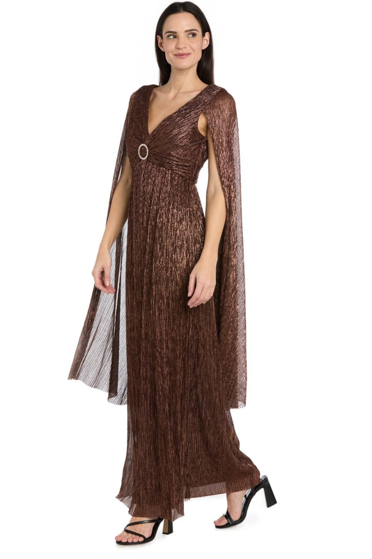 RM Richards Cape Sleeve Long Sparkly Evening Dress