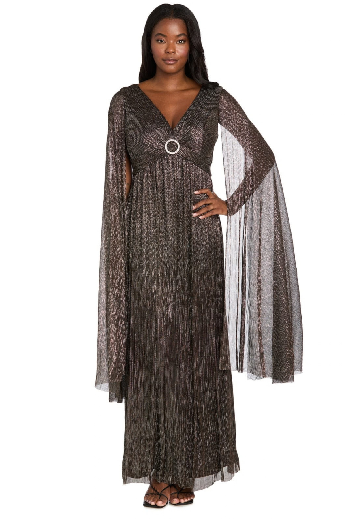 RM Richards Cape Sleeve Long Sparkly Evening Dress