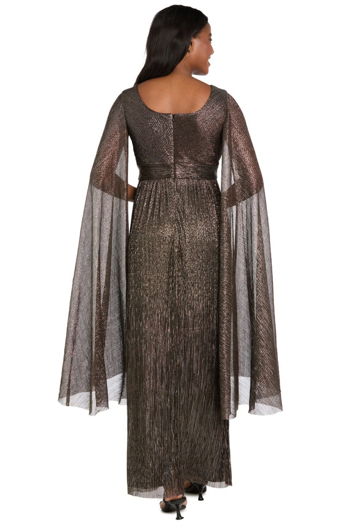 RM Richards Cape Sleeve Long Sparkly Evening Dress