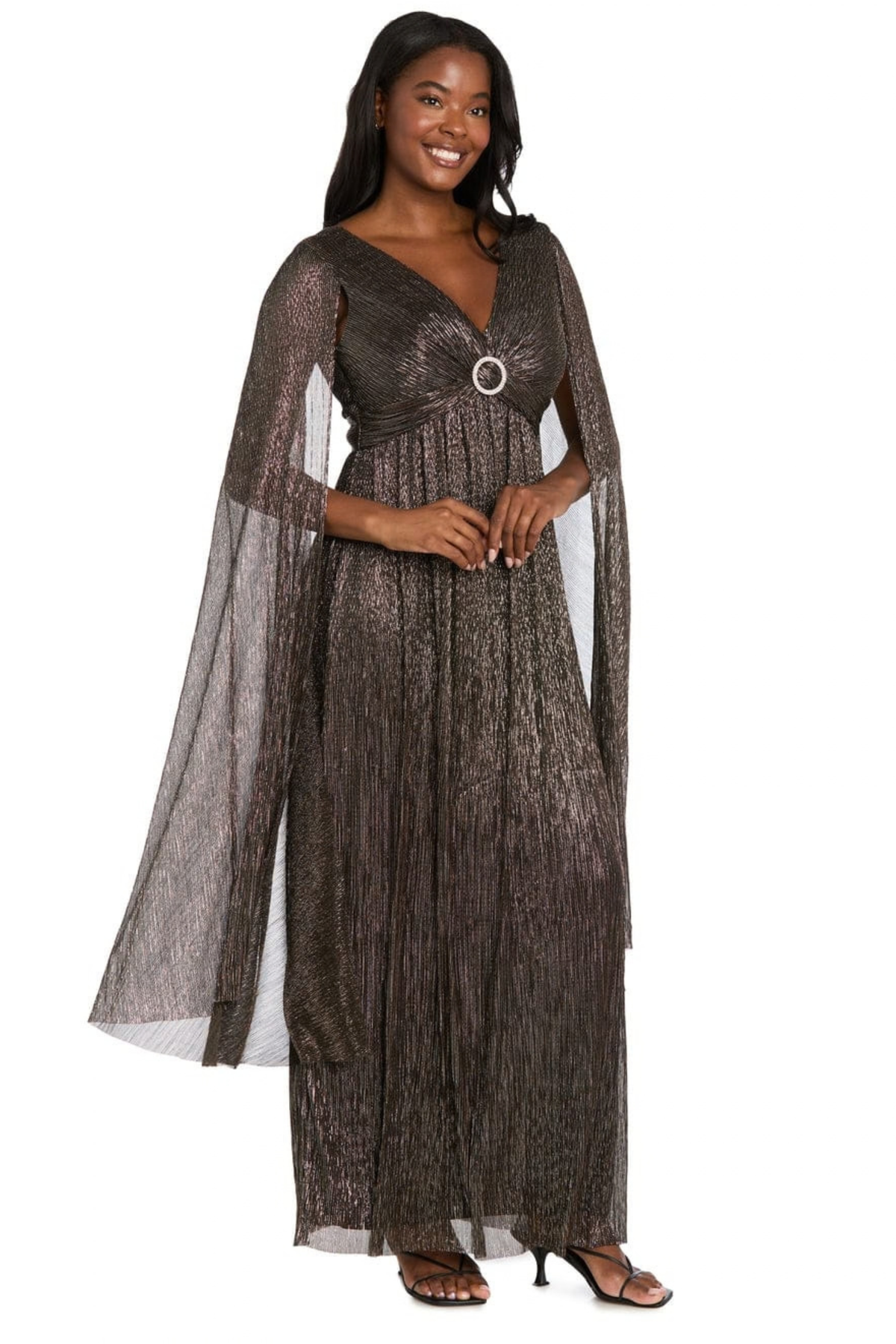 RM Richards Cape Sleeve Long Sparkly Evening Dress