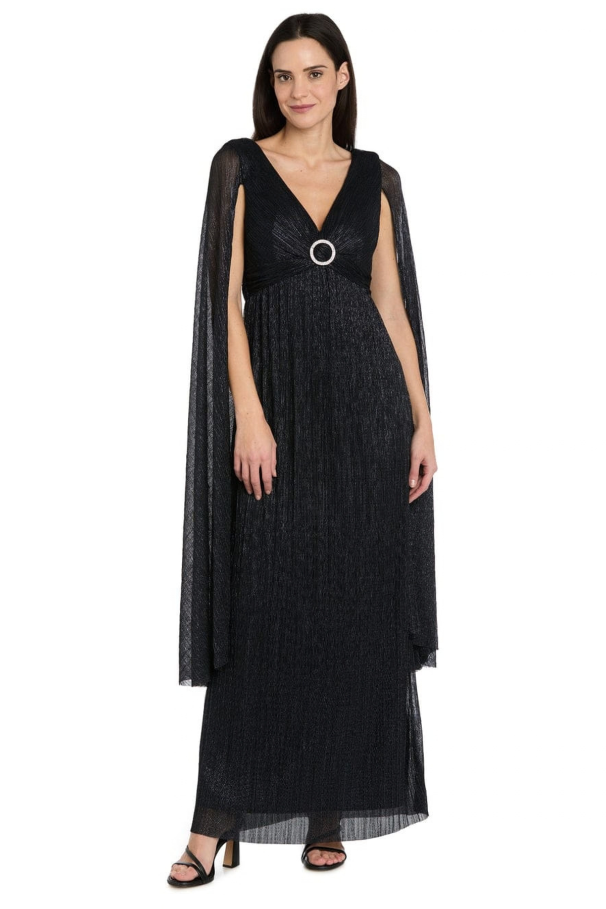 RM Richards Cape Sleeve Long Sparkly Evening Dress