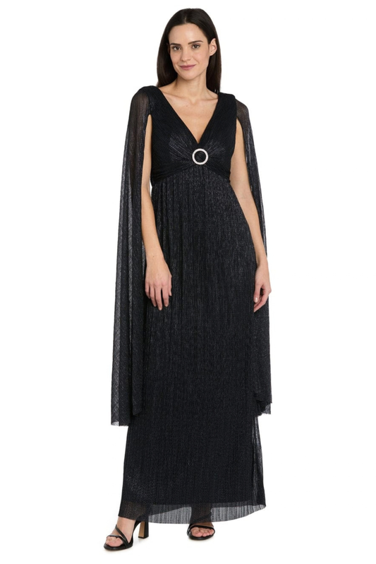 RM Richards Cape Sleeve Long Sparkly Evening Dress