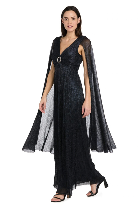 RM Richards Cape Sleeve Long Sparkly Evening Dress
