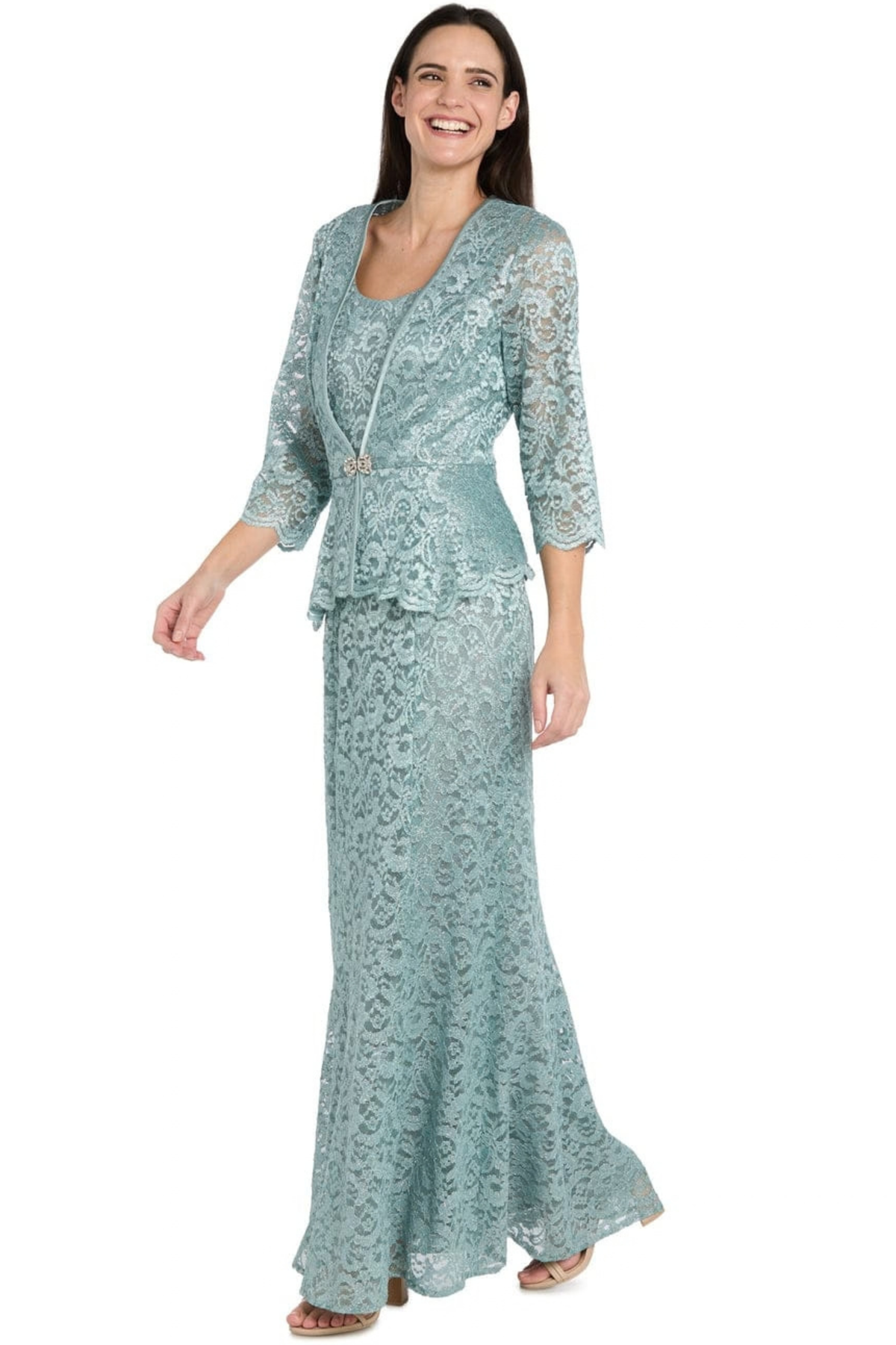 RM Richards 2-Pc Metallic Lace Formal Jacket Dress