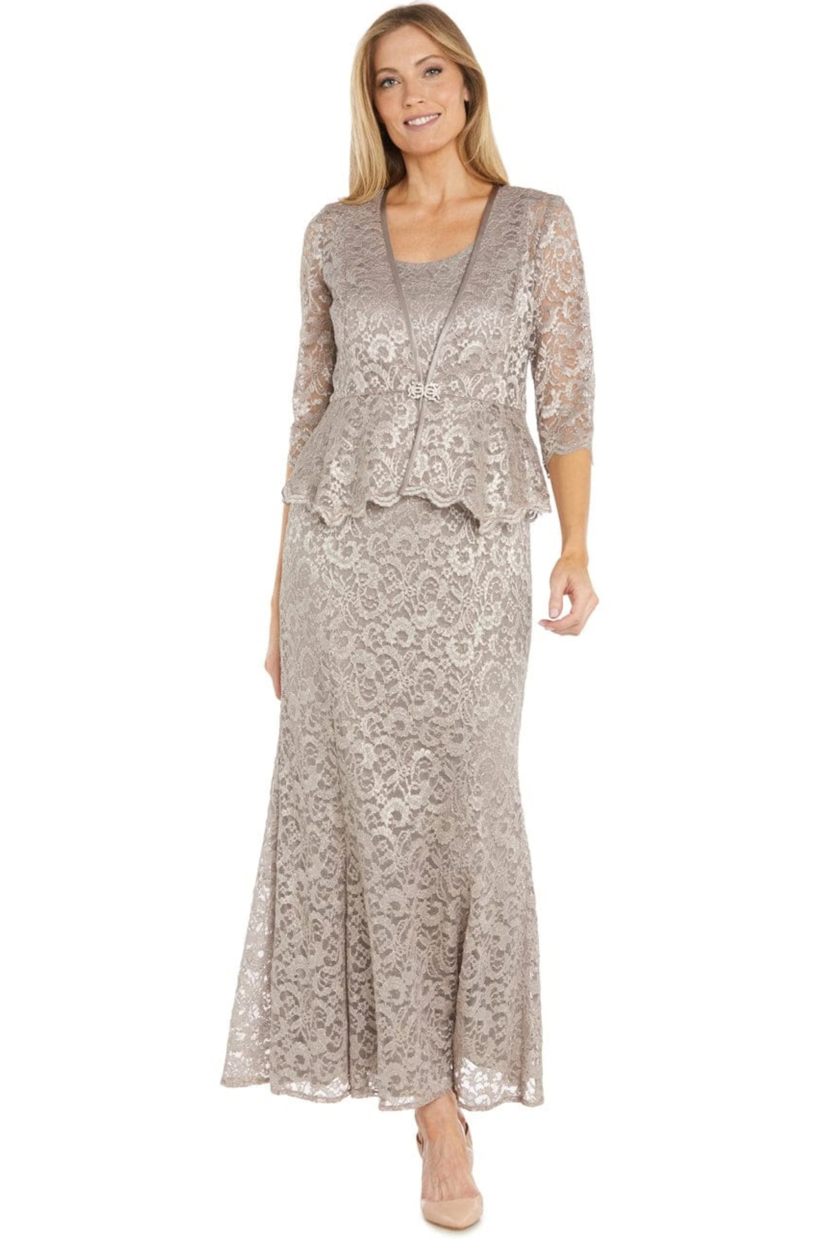 RM Richards 2-Pc Metallic Lace Formal Jacket Dress