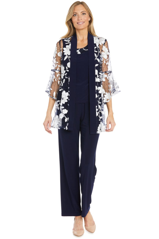 R&M Richards Floral Embroidered 3-Piece Formal Pants Set