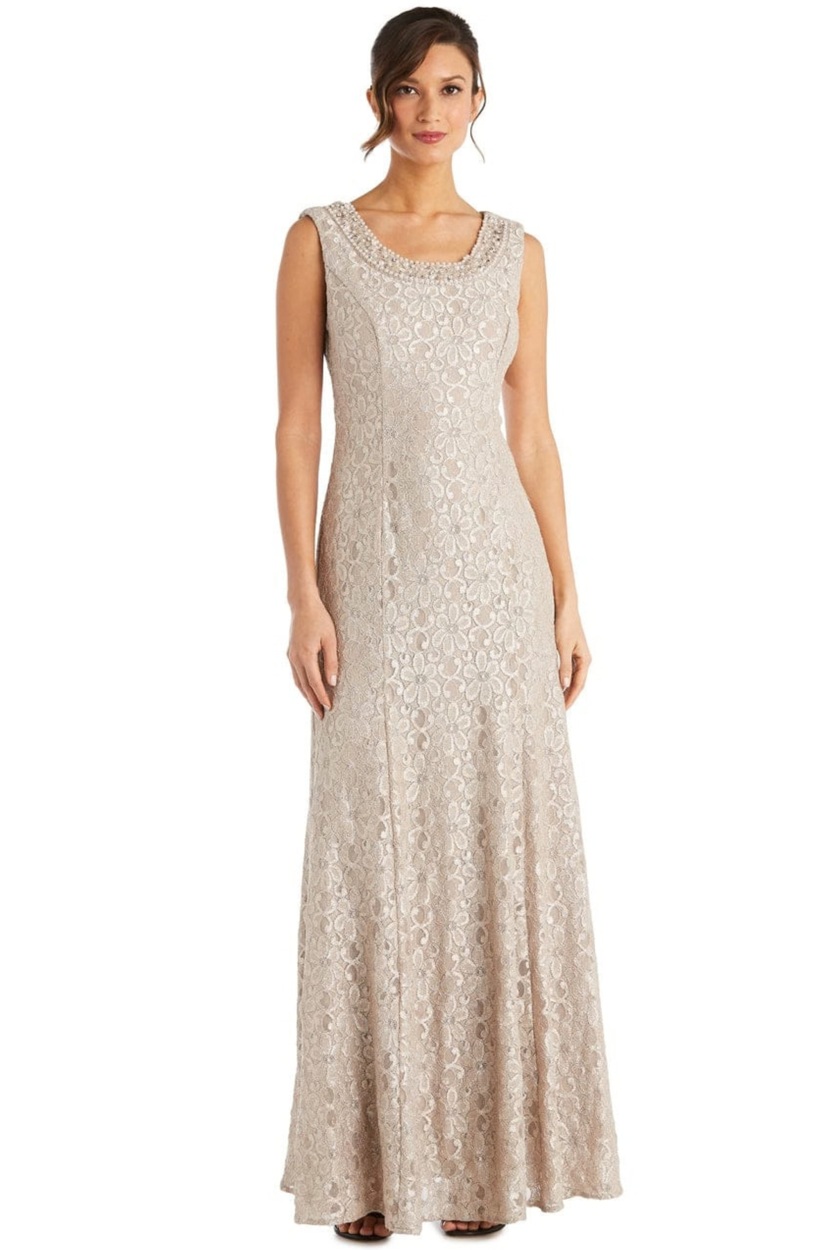 R&M Richards Sequined Lace 2-Piece Sheer Jacket Gown Set