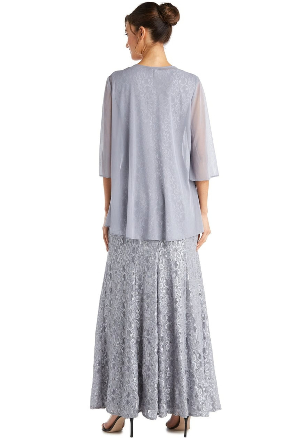 R&M Richards Sequined Lace 2-Piece Sheer Jacket Gown Set