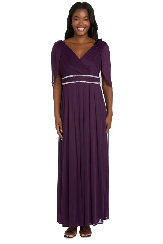 RM Richards Embellished Capelet Long Evening Dress