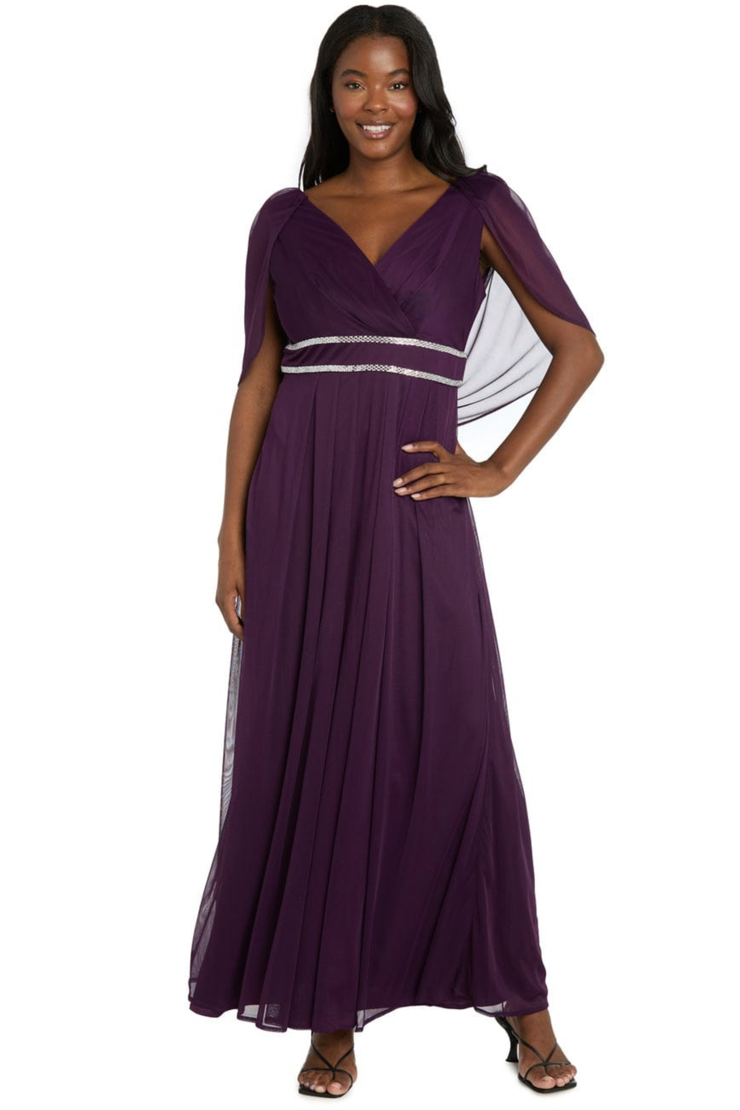 RM Richards Embellished Capelet Long Evening Dress