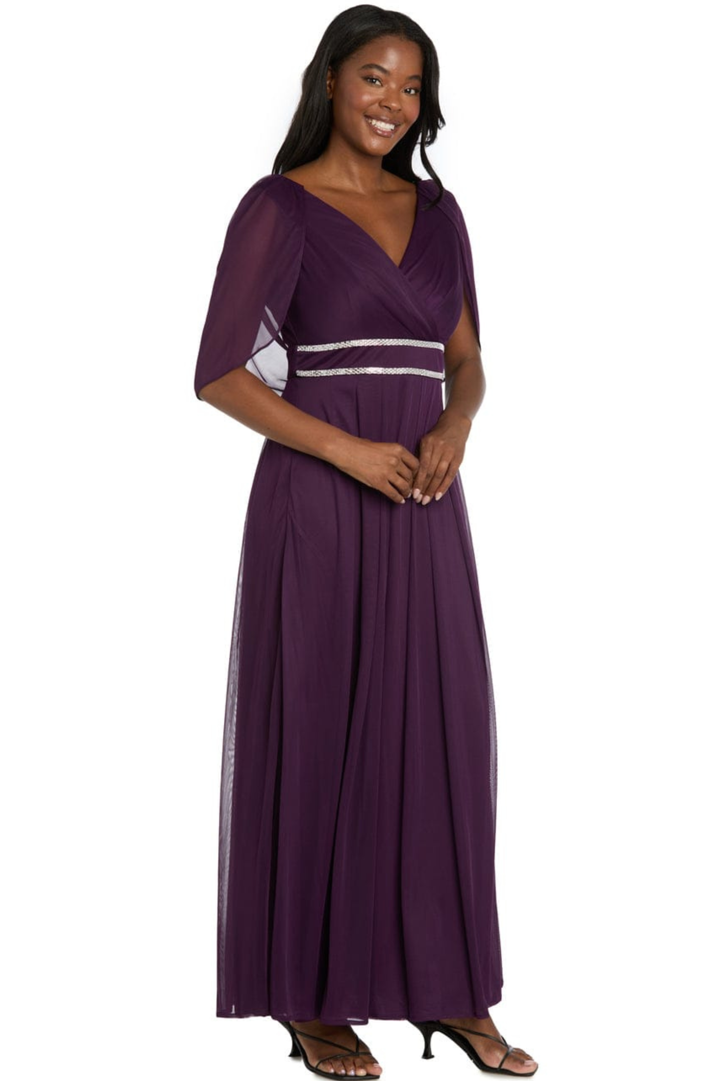 RM Richards Embellished Capelet Long Evening Dress