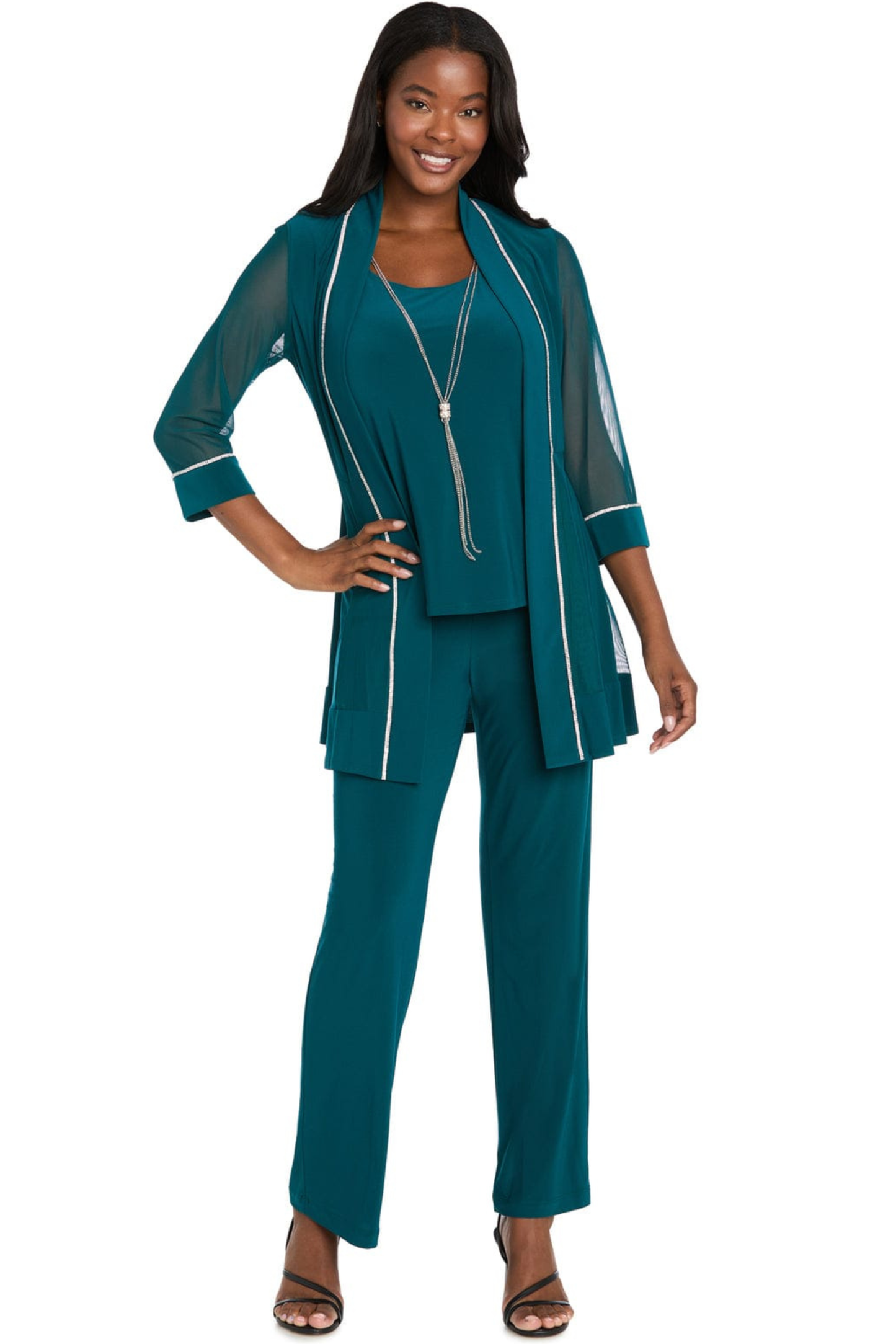 RM Richards Embellished Two-Piece Pants Set