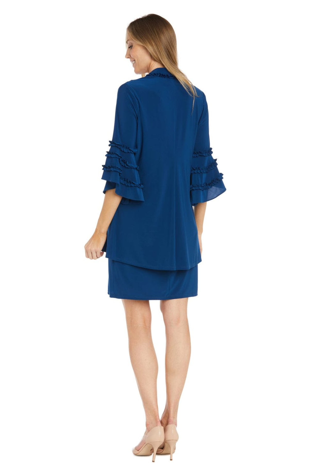 R&M Richards Crimson 2-Piece Ruffled Jacket Dress with Necklace
