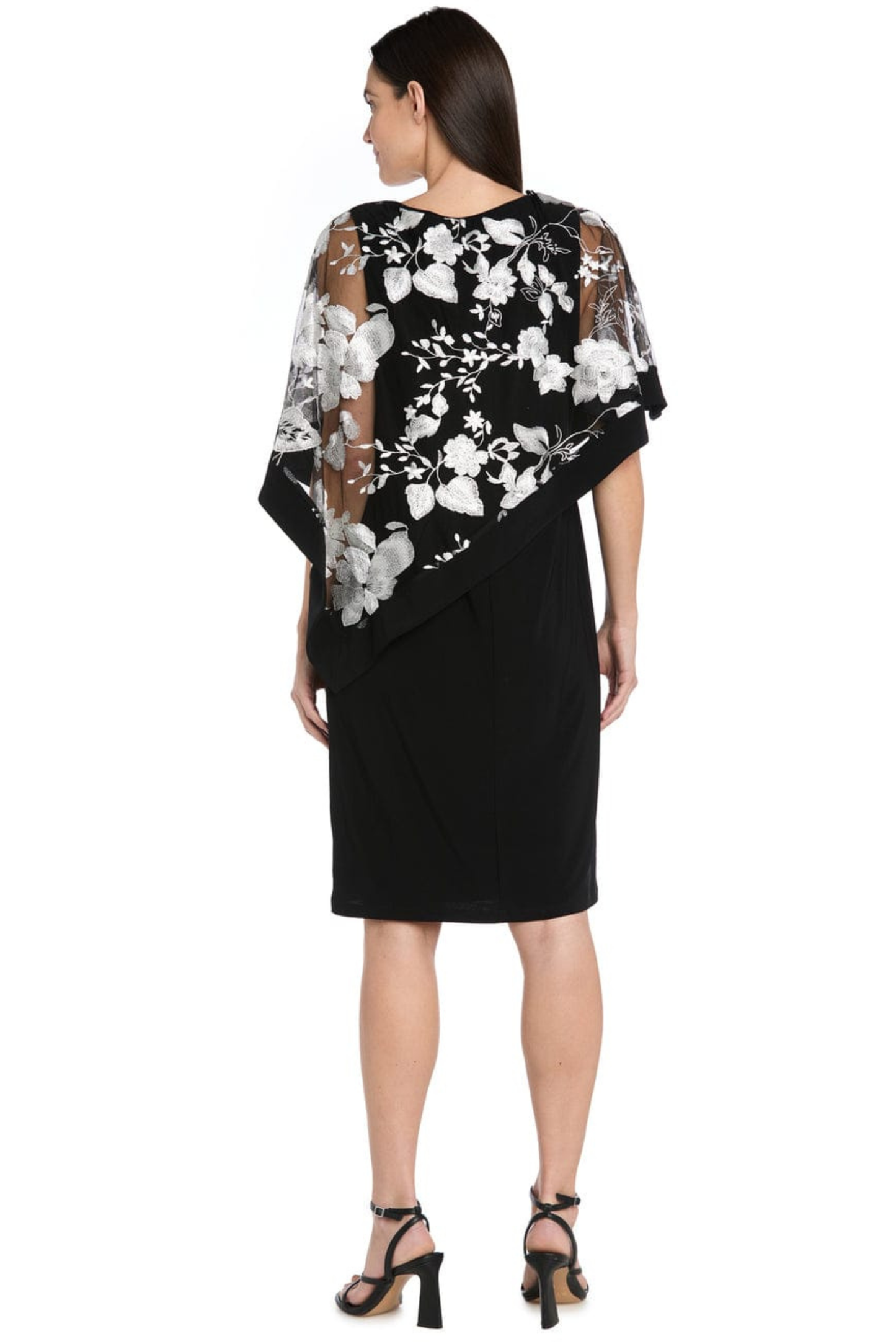 R&M Richards Floral Embroidered Poncho Cocktail Dress