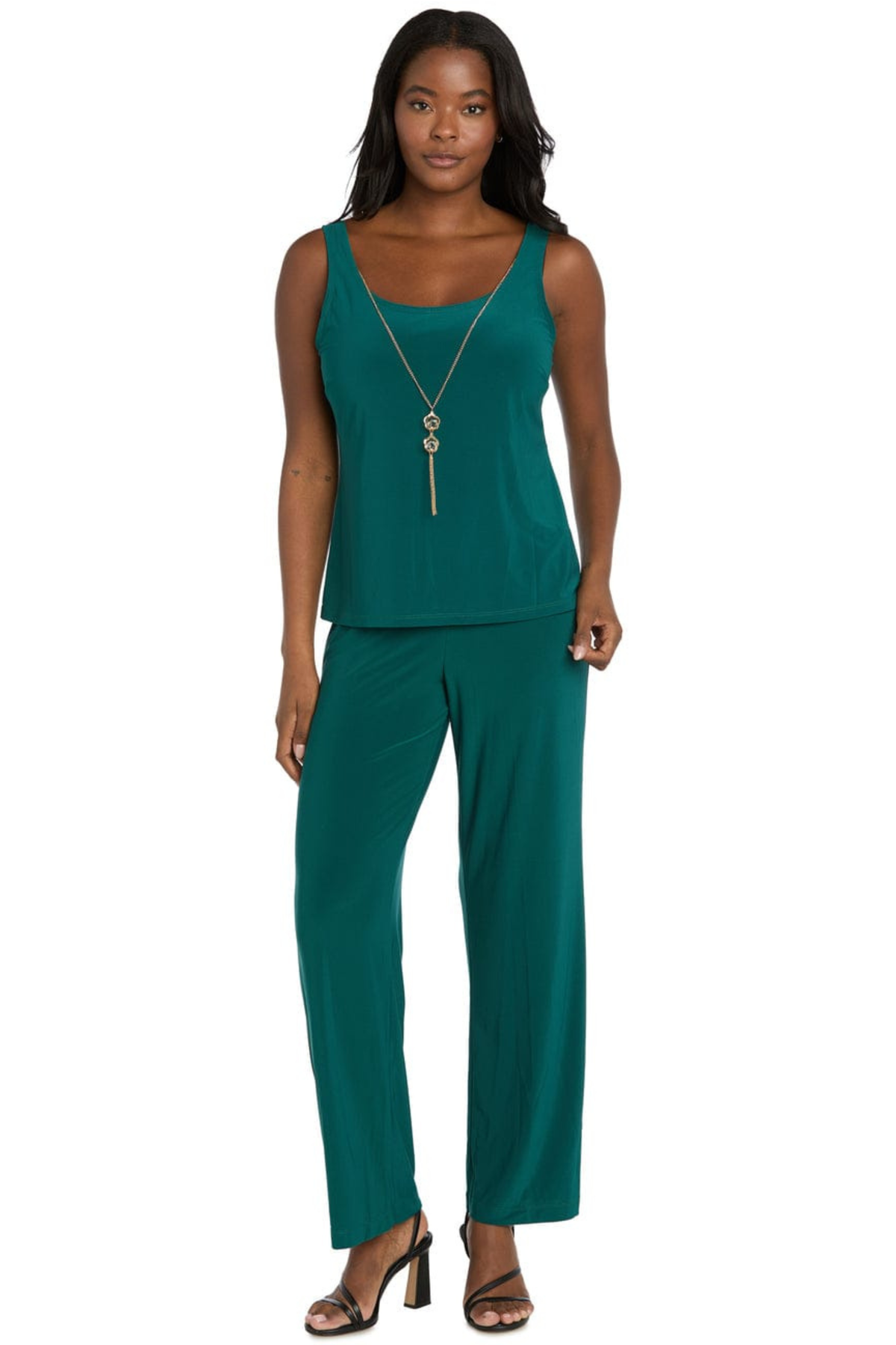 R&M Richards Embroidered Sequin Floral 3-Piece Duster Pantsuit