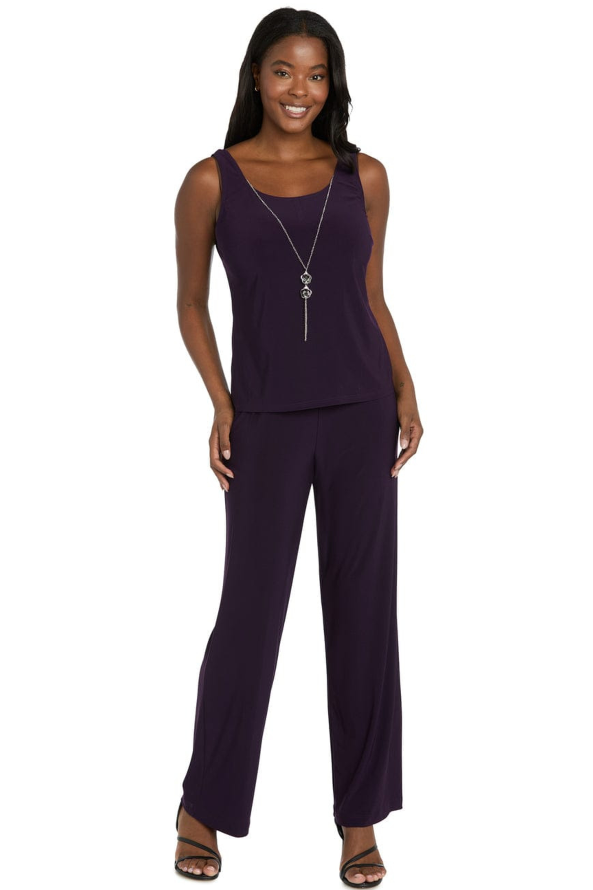R&M Richards Embroidered Sequin Floral 3-Piece Duster Pantsuit
