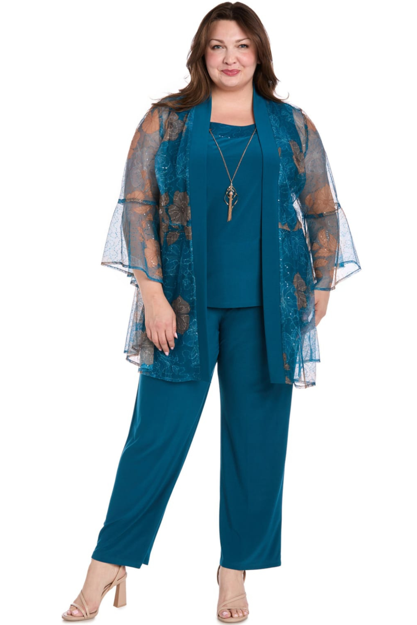 RM Richards Floral Sequined Jacket 2-Pc Pants Suit
